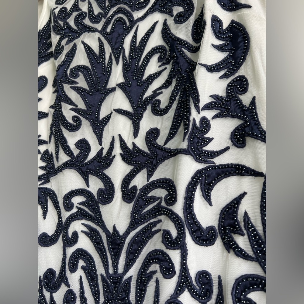 Aidan Mattox Beaded Navy & Ivory Mesh Dress - Picture 4 of 7